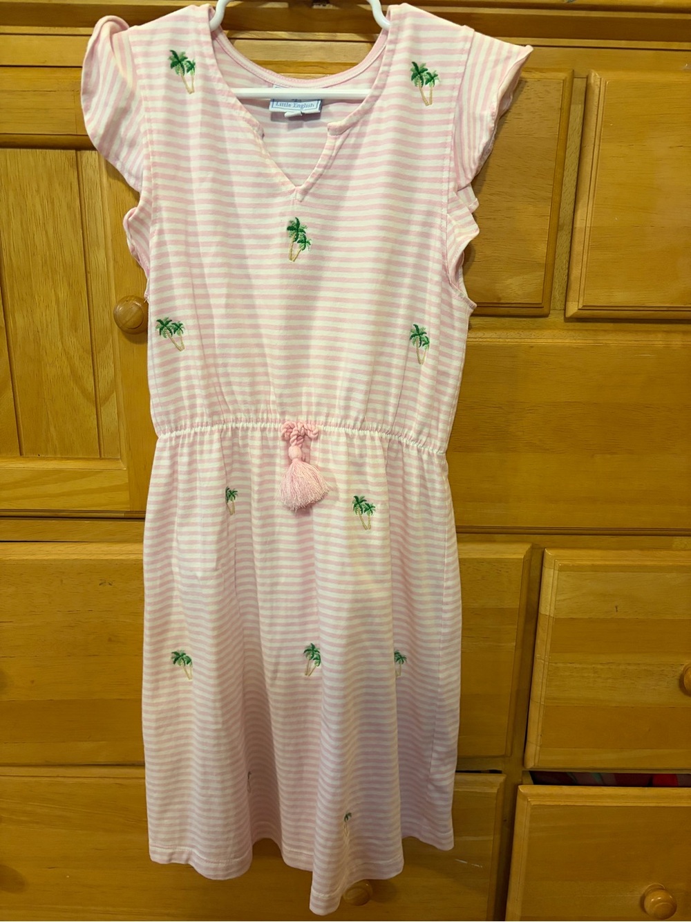 Little English Girl's Pink & White Cotton Knit Dress w/Palm Tree Embroidery 7